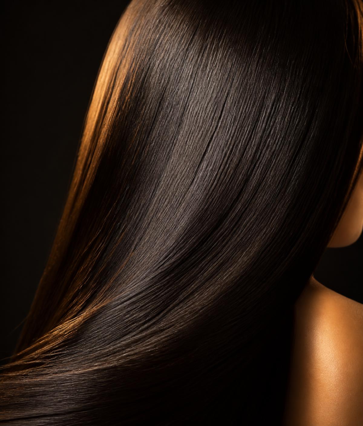 Close-up of glossy, freshly treated long hair